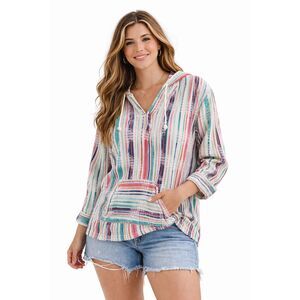 Beach By Exist Baja Hoodie XL Striped Cotton Hooded Pullover Beach Top